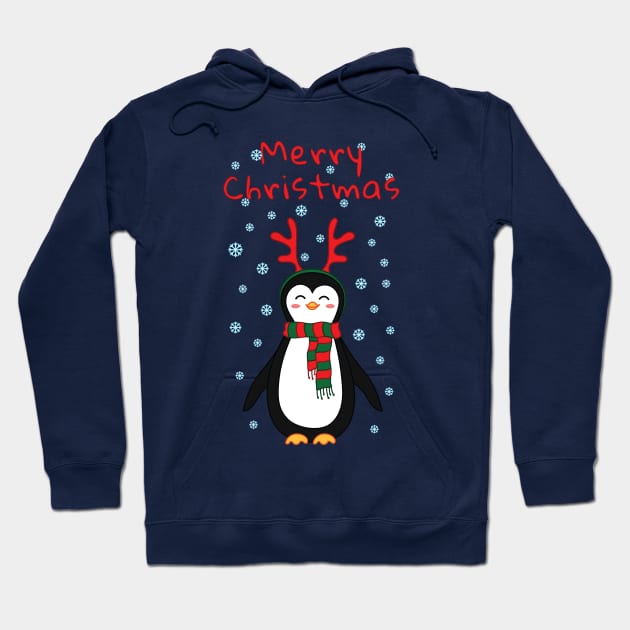 Merry christmas! Penguin with scarf and reindeer antlers. Hoodie by sziszigraphics